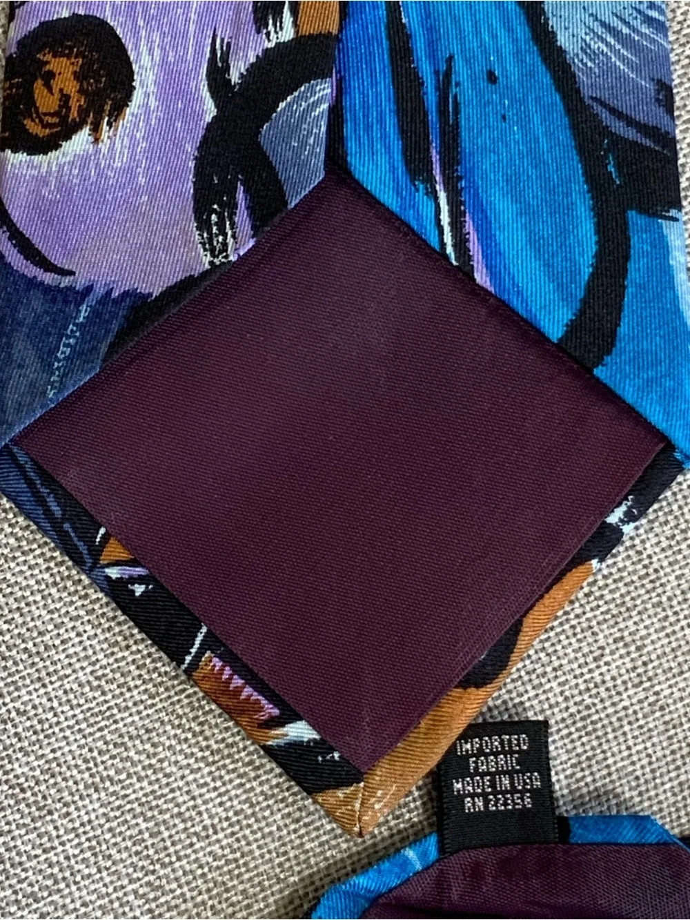 Adolfo Extra Long Abstract Silk Tie Blue Purple